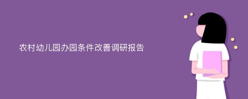 农村幼儿园办园条件改善调研报告