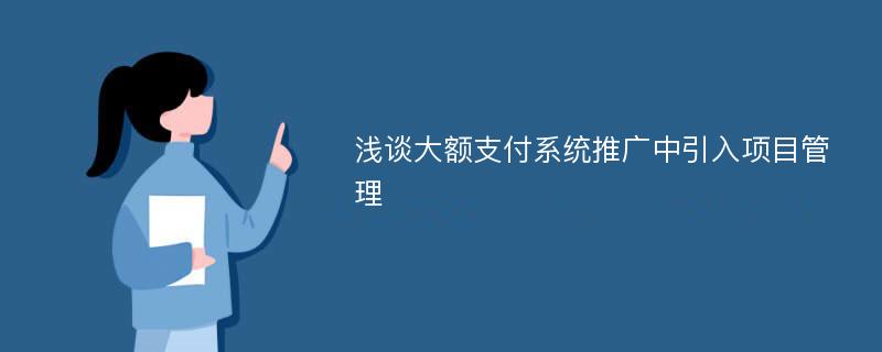 浅谈大额支付系统推广中引入项目管理